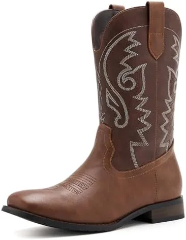 vodvob cowboy boots for men square toe classic embroidered western boots