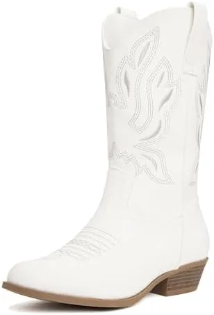 vodvob girls kids western boots round toe embroidered cowgirl cowboy boots